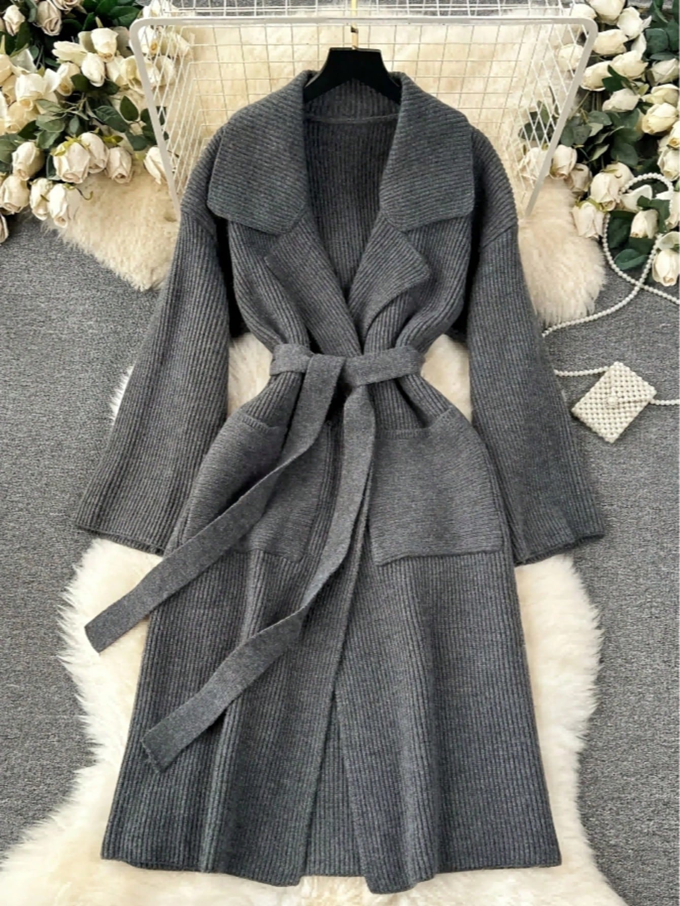 Catrina Winter Shrug With Belt In Grey