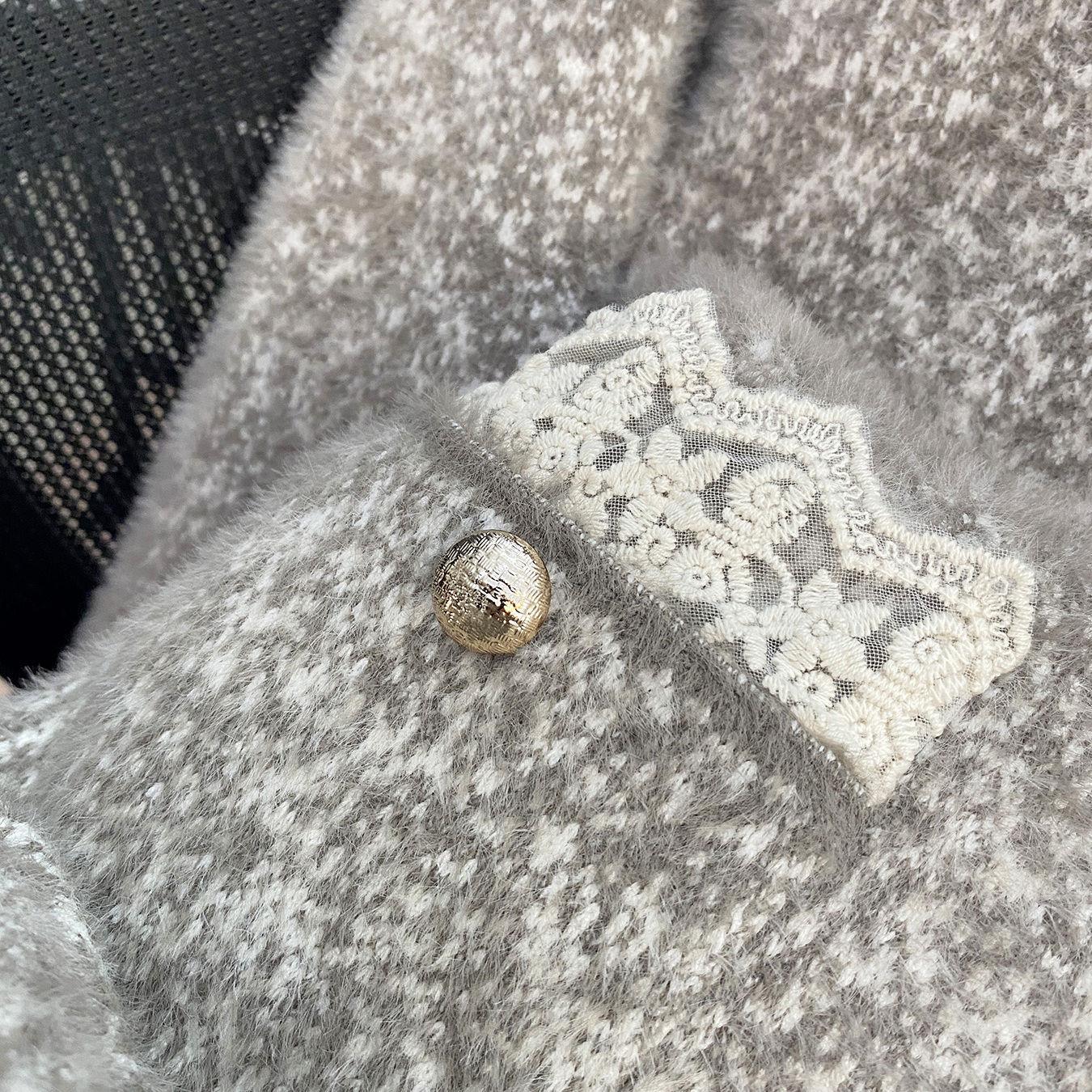 Livia Lace Winter Fur Cardigan In Grey