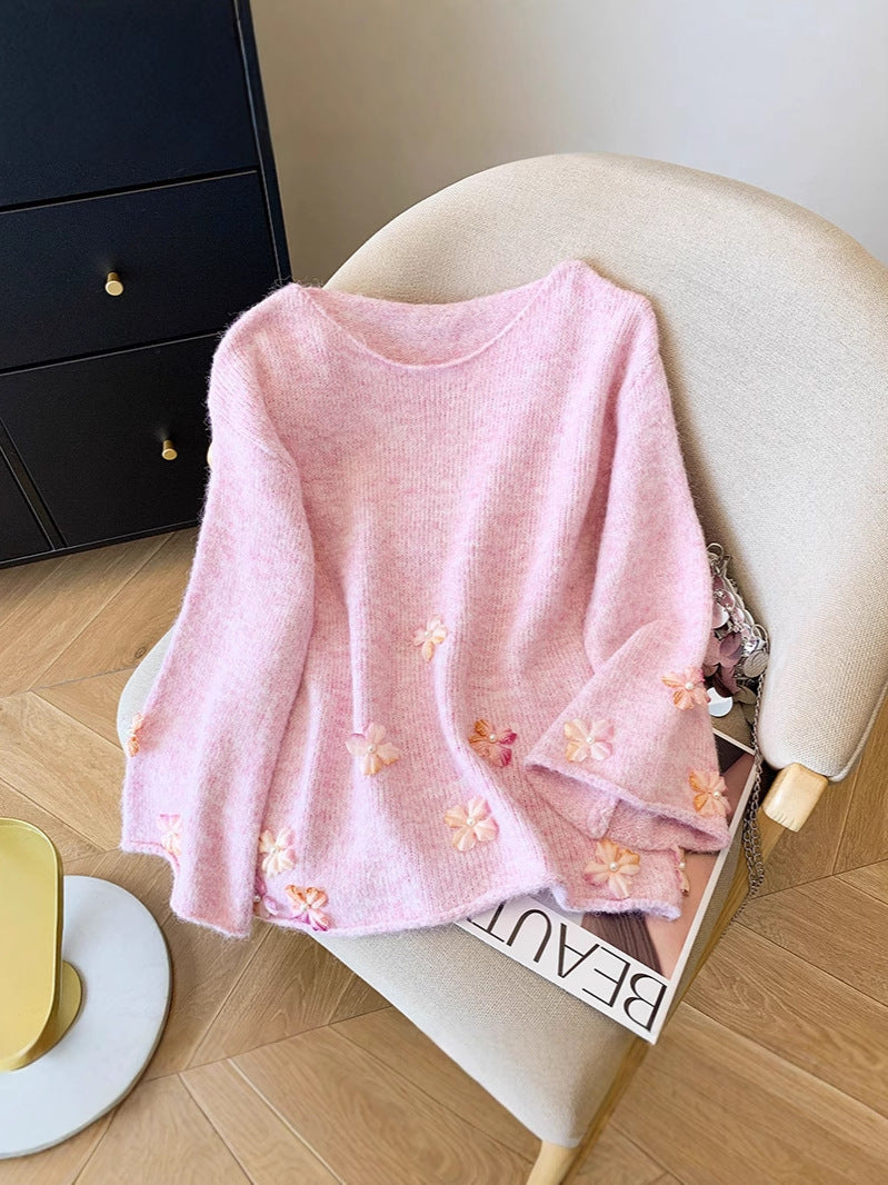 Chiara Floral Oversized Sweater In Pink