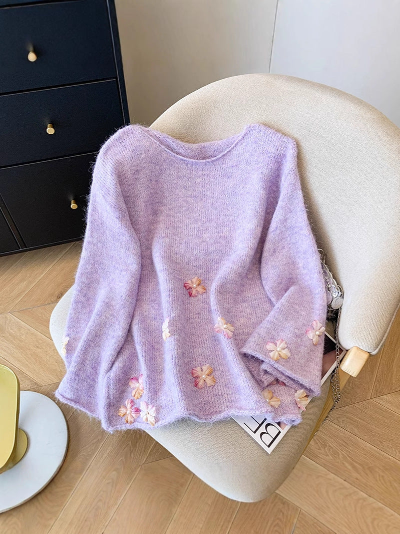 Chiara Floral Oversized Sweater In Lilac