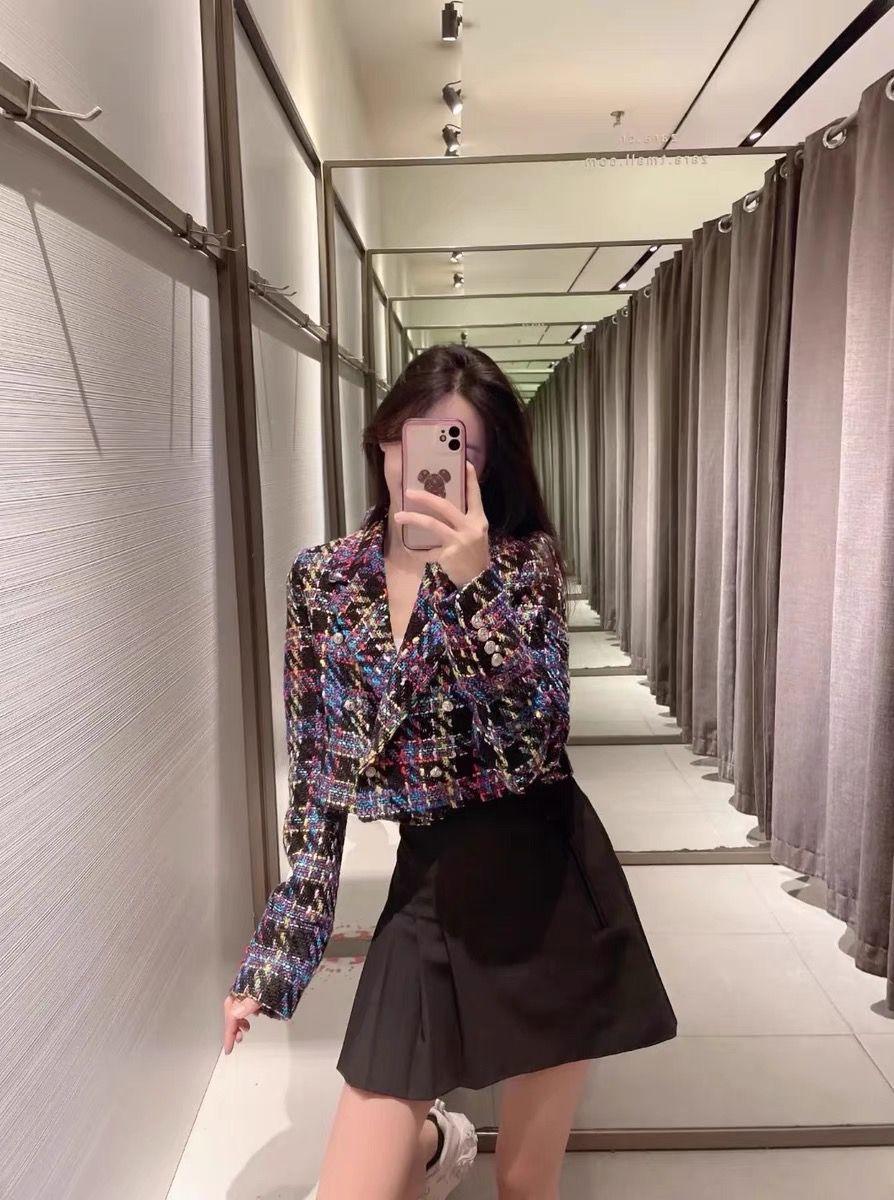 Olga Cropped Tweed Blazer In Black